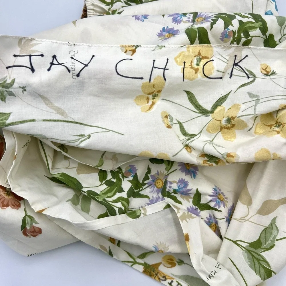 Vintage JC Penney Botanical Flat & Fitted Sheets Twin Poppy Lily Violet Percale